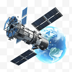 通信卫星绕地球轨道飞行带有太阳