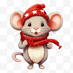 卡通圣诞星星图片_可爱的卡通圣诞老鼠在红帽子和围