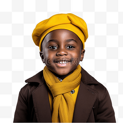 拉小手图片_一个戴着黄色贝雷帽的黑人孩子 