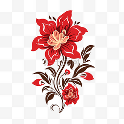 用于贴纸和印刷的复古单红花花卉