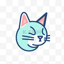 一只张着嘴的猫的蓝色图标 向量