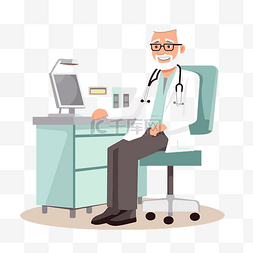 病人剪贴画高级医生坐在电脑矢量