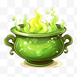 女巫大锅与冒泡的绿色药水