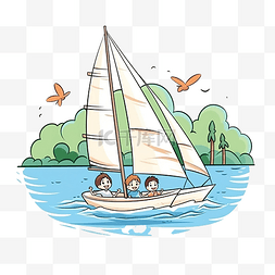 泳装的男人图片_游客正在玩涂鸦风格的帆船插画