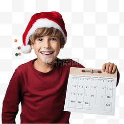戴圣诞帽的男孩图片_戴着圣诞老人帽子带日历的可爱男