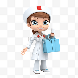 医疗助理图片_护士携带药袋3D人物插画