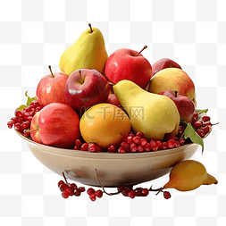 新鲜的苹果图片_一碗感恩节水果苹果梨石榴
