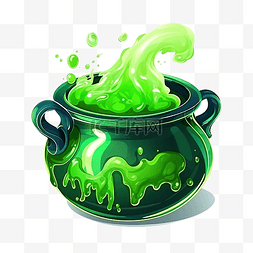 带有绿色液体魔法冒泡药水的女巫