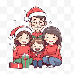 圣诞节，亚洲父母带着女儿在沙发