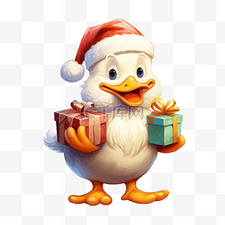 禮物標誌图片_可爱的鸭子送圣诞礼物卡通动物穿