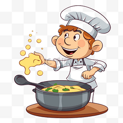 厨师卡通厨师图片_厨师在锅里搅拌蔬菜的煮熟剪贴画