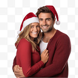 快乐的年轻夫妇在孤立的圣诞老人