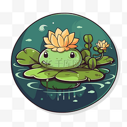 可爱的小叶子图片_海洋中圆形框架中可爱的小青蛙，