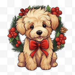 带孩子玩图片_圣诞节那天带着花环的可爱涂鸦狗