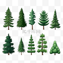 生长的圣诞树图片_卡通松树植物元素集合松树或圣诞