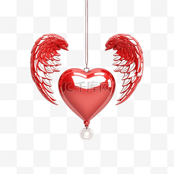 红色的翅膀psd图片_红色的心，天使的翅膀和轻挂