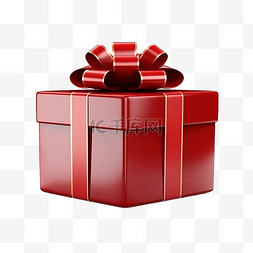 礼物盒子红色丝带图片_逼真的 3D 红色礼品盒剪纸