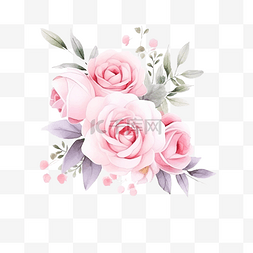 桉树图片_粉红色柔和的水彩玫瑰花花束布置