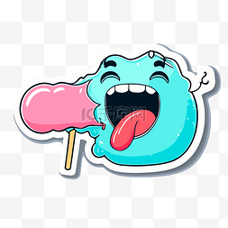 舌头伸出嘴外的程式化冰淇淋贴纸