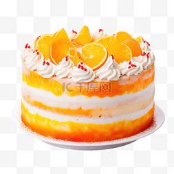 用融化的橙色装饰的彩色生日蛋糕