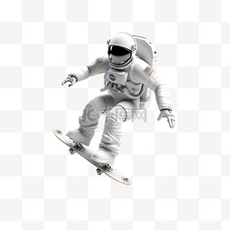 骑火箭火箭图片_3d 宇航员穿着宇航服，像滑板手一