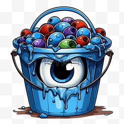 万圣节桶，带蓝色眼球，用于糖果