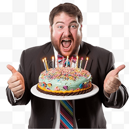关于想要打人的图片_男人用蛋糕庆祝生日