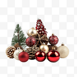 圣诞树闪光树图片_木桌上收集的圣诞饰品，用于装饰