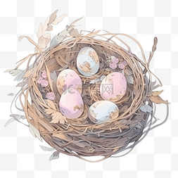 复活节彩蛋水彩图片_复活节彩蛋在巢水彩