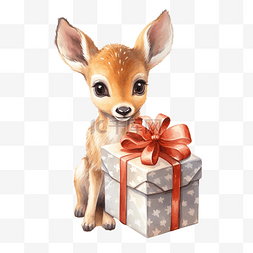 可爱的雪鹿图片_可爱的小鹿，带圣诞礼物和短语