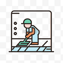 工人清洁地板地板线图标 向量