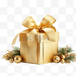 圣诞金球弓冷杉树枝礼品盒假期概