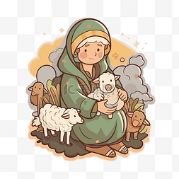 小耶稣与她的羊和驴剪贴画 向量