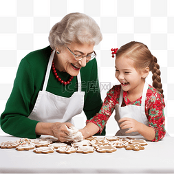 老奶奶素材图片_圣诞节那天，祖母学习侄女制作美
