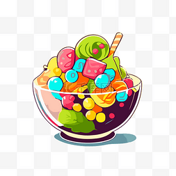 一碗彩色冰淇淋和水果剪贴画的卡