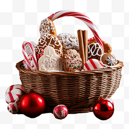 桌上之图片_木桌上装饰篮里的圣诞糖果和礼物
