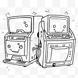 基本电脑图片_两台带有笑脸和字母 q 的机器 向