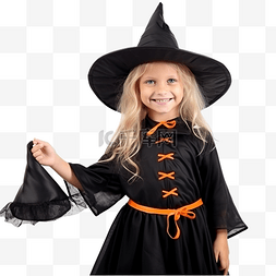 万圣节穿着女巫服装笑得滑稽的小