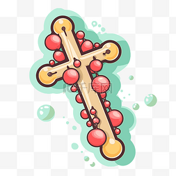 带有气泡的十字架上的卡通念珠 