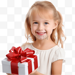 带孩子的老人图片_带着圣诞礼物微笑的小女孩的肖像