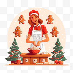 卡通甜点屋图片_烹饪圣诞饼干制作姜饼为圣诞快乐
