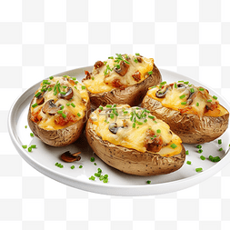 烤奶酪图片_感恩节餐桌上的烤土豆配蘑菇和奶
