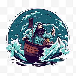 船上图片_耶稣平息风暴 向量