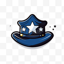 警察帽和星星插画以简约风格