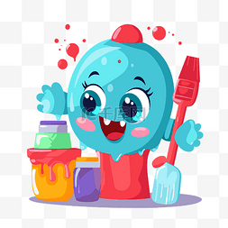 清洁玩具剪贴画可爱的蓝色怪物拿