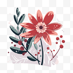 卡通花卉背景图片_冬季花卉剪贴画 etsy 花卉背景与红