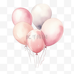 可爱的软粉色粉彩气球水彩插图