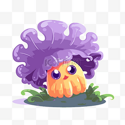 海葵剪贴画可爱的紫色章鱼在土壤