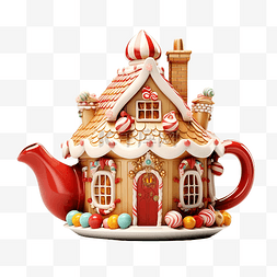 茶壶形状的孤立房子，里面有圣诞