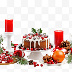 餐桌装饰图片_圣诞餐桌装饰，桌上有节日水果蛋
